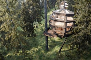 En plus des huit modules sur leurs pieds, le projet prévoit deux modules au sol dans lesquels massages et saunas seront proposés