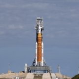 Le test de la NASA avec la fusée Space Launch System (SLS), prévue pour lancer la mission Artémis 2, a été écourté en raison de problèmes. KEYSTONE/EPA/CRISTOBAL HERRERA-ULASHKEVICH