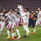 Les joueurs valaisan laissent eclater leur joie, lors de la rencontre de football de Swiss Super League entre le Servette FC, SFC, et le FC Sion
